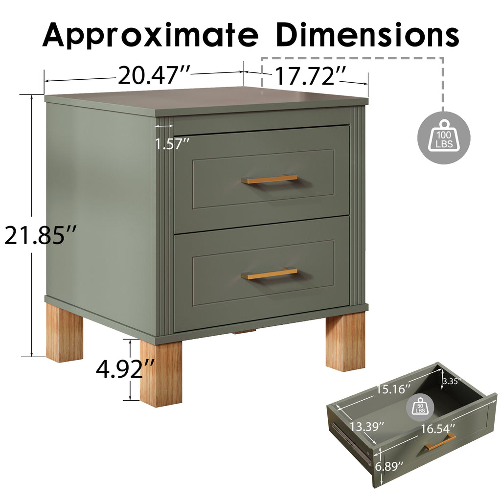 2 Drawer Nightstand with Elegant Fluted Design
