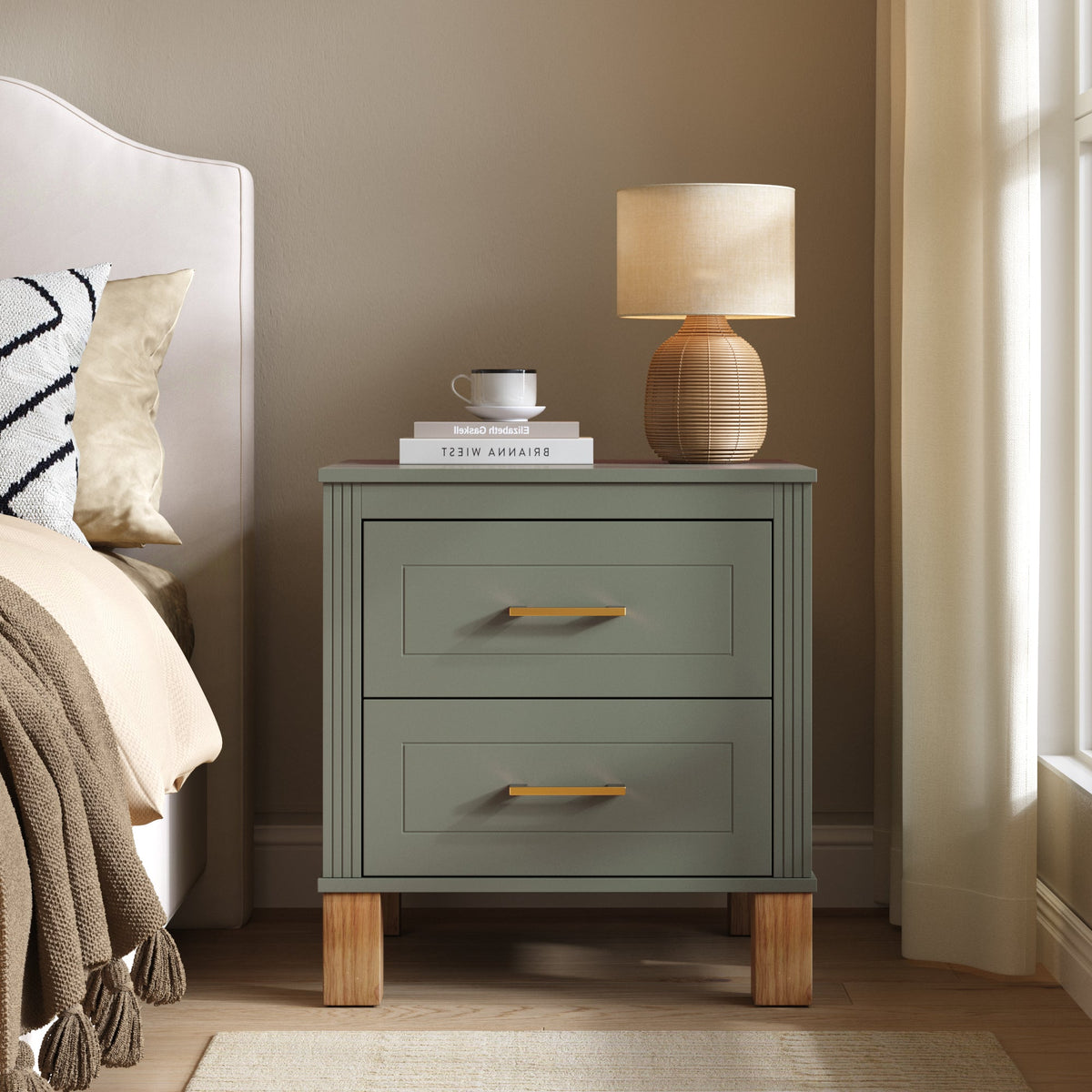 2 Drawer Nightstand with Elegant Fluted Design