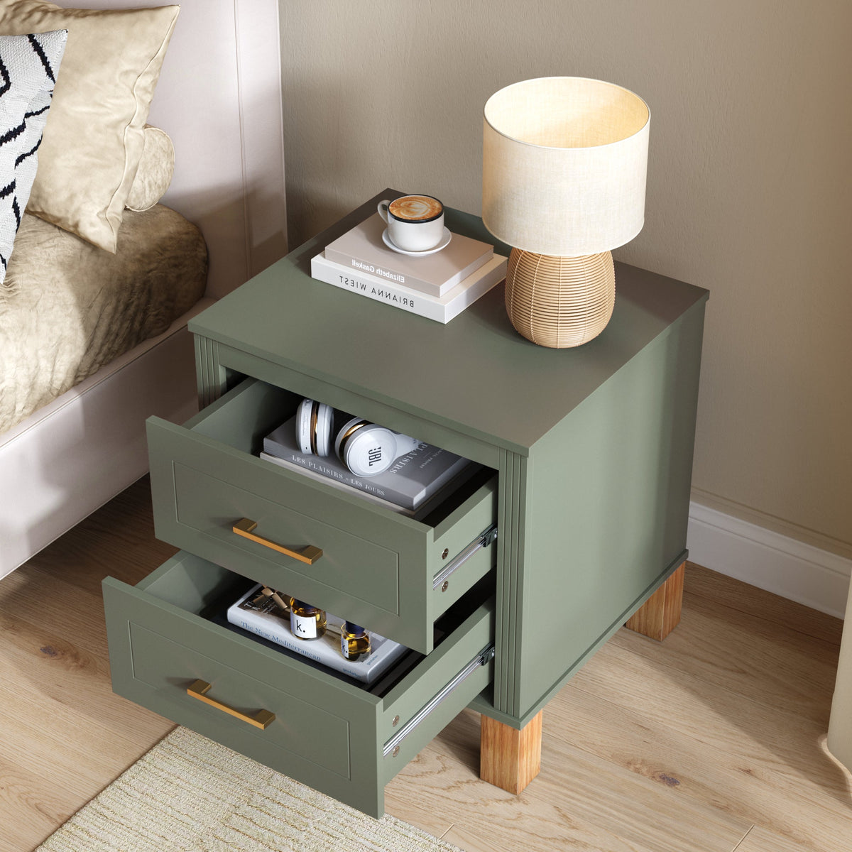 2 Drawer Nightstand with Elegant Fluted Design