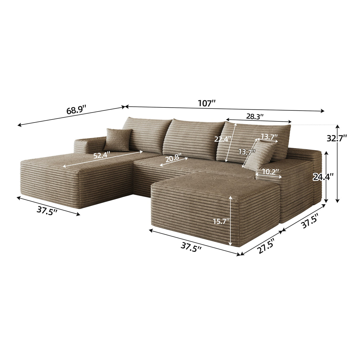 107" Cloud Sectional Sofa with Ottoman - Modern Minimalist Design