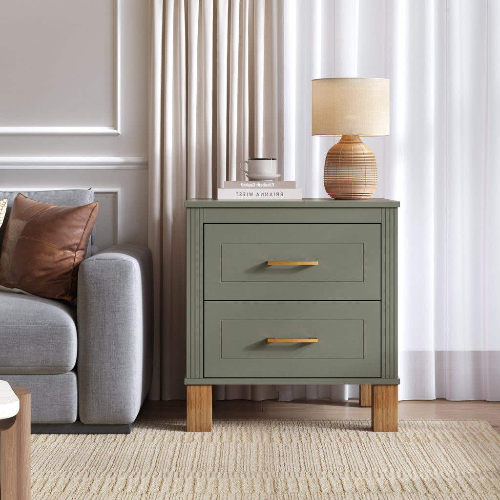 2 Drawer Nightstand with Elegant Fluted Design