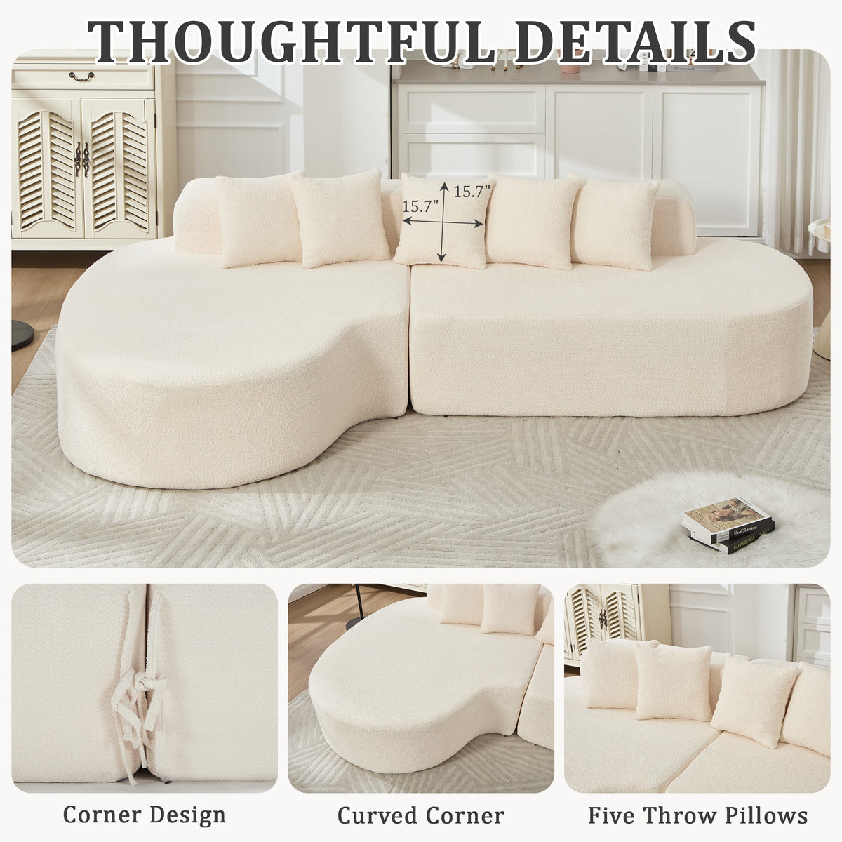 110.2'' Ivory Curved Sectional Sofa